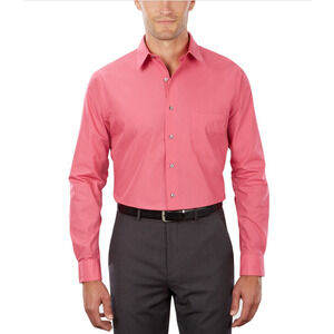 Van Heusen Men Point Collar Poplin Dress Shirt Desert Rose Size 18 36/37 XXL